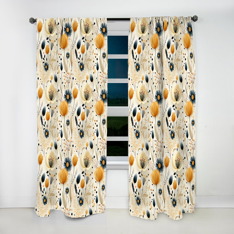 Neutre fleurs beiges motif boho IV - rideau boho - rideau obscurcissant abstrait - 1 panneaux, L 52 po x L 63 po
