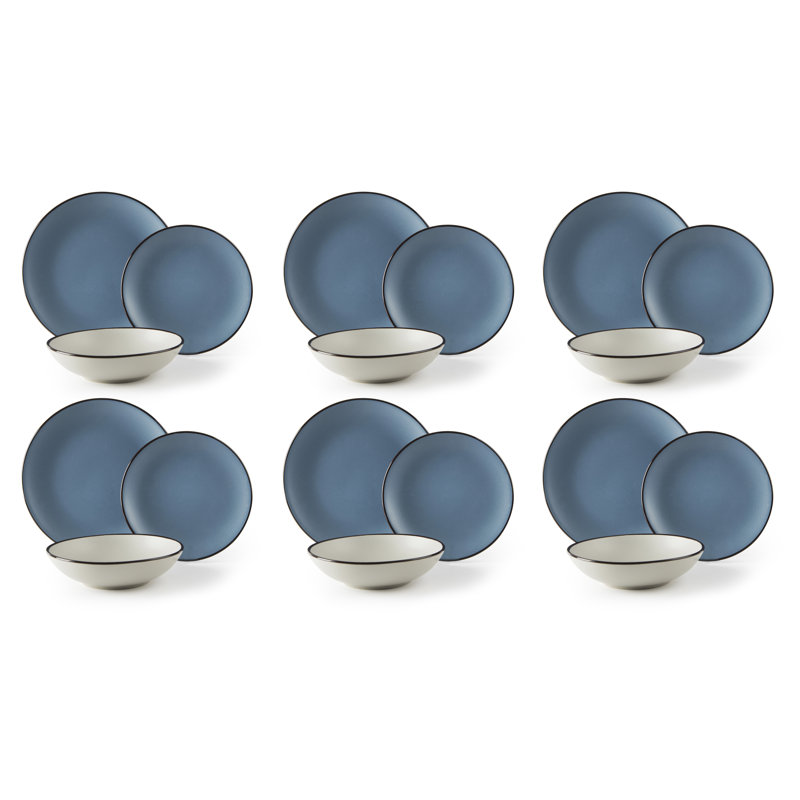 Moon Piece Ceramic Dinnerware Set - Service for 6, Blue