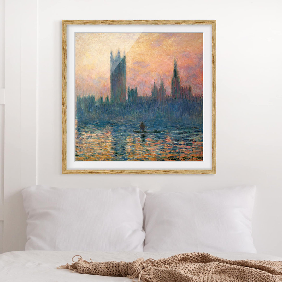 Gerahmter Kunstdruck Das Parlament in London bei Sonnenuntergang von Claude Monet