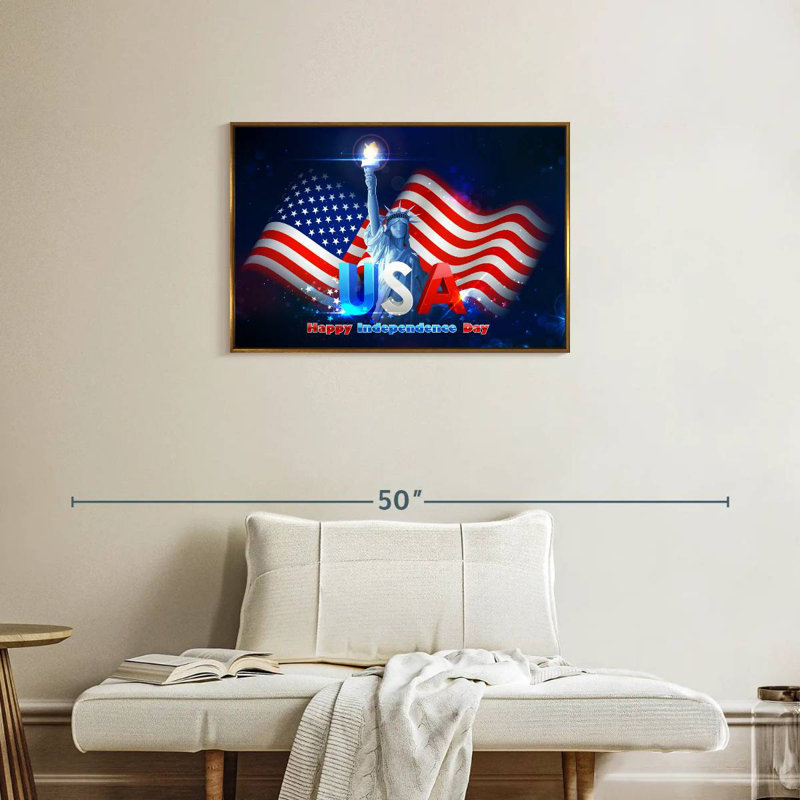 Statue de la liberté, drapeau des États-Unis, Cadre flottant doré, 31 po x 21 po