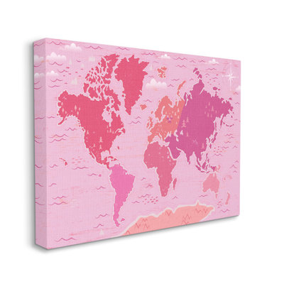 Pink Tones World Map Atlas Countries Education by Arrolynn Weiderhold - Wrapped Canvas Print
