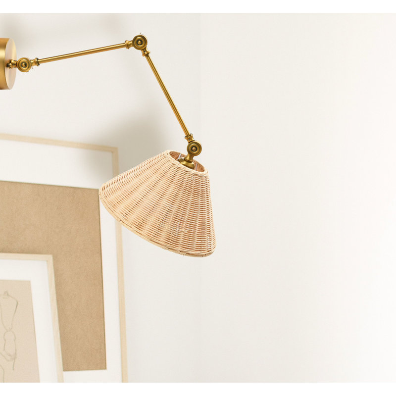 Applique murale réglable avec abat-jour en rotin Coastal, Beige/Or