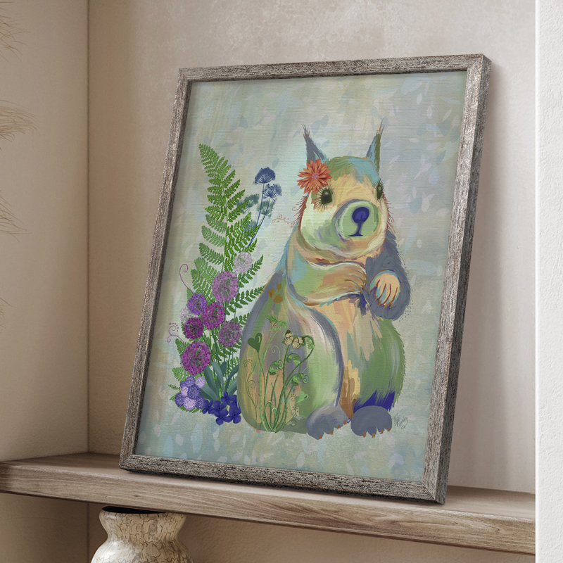 «Fantastic Florals Squirrel», reproduction encadrée - bois massif, H 15 po x l 12 po