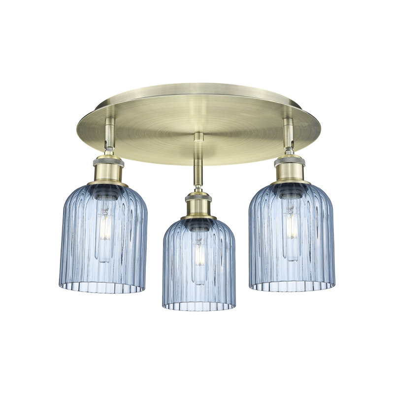 Plafonnier encastré 3 lumières 17 po Ballston, Bleu princesse, Laiton antique