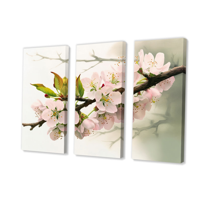 «Cherry Blossoms I» sur toile, 3 pièces, H 32 po x l 48 po x P 1 po