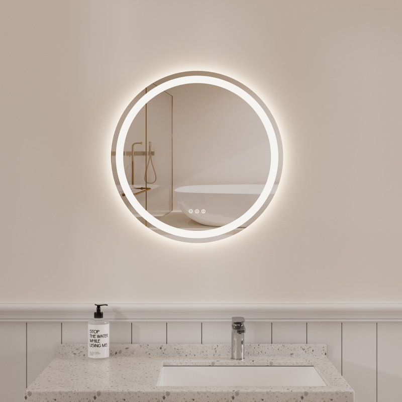Round Frameless LED Bathroom Vanity Mirror, 32" x 32"