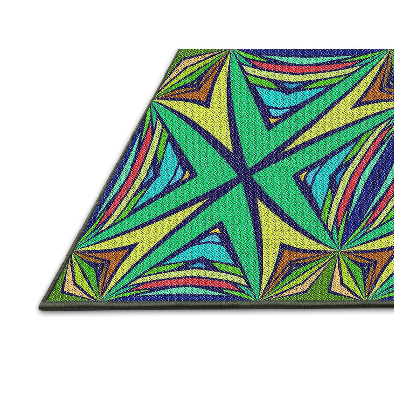 Tapis vert/bleu/jaune tissé à la machine, Tapis de couloir 2 pi x 5 pi