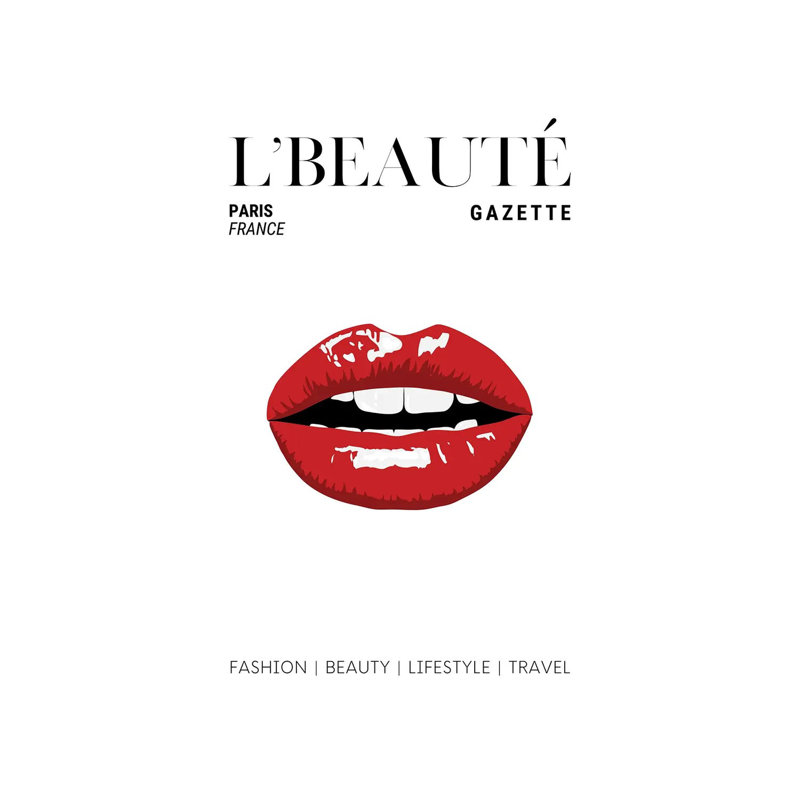 L'Beaute Gazette Beauty Magazine Cover With Classic Glossy Red Lips by Design Harvest - Wrapped Canvas Print