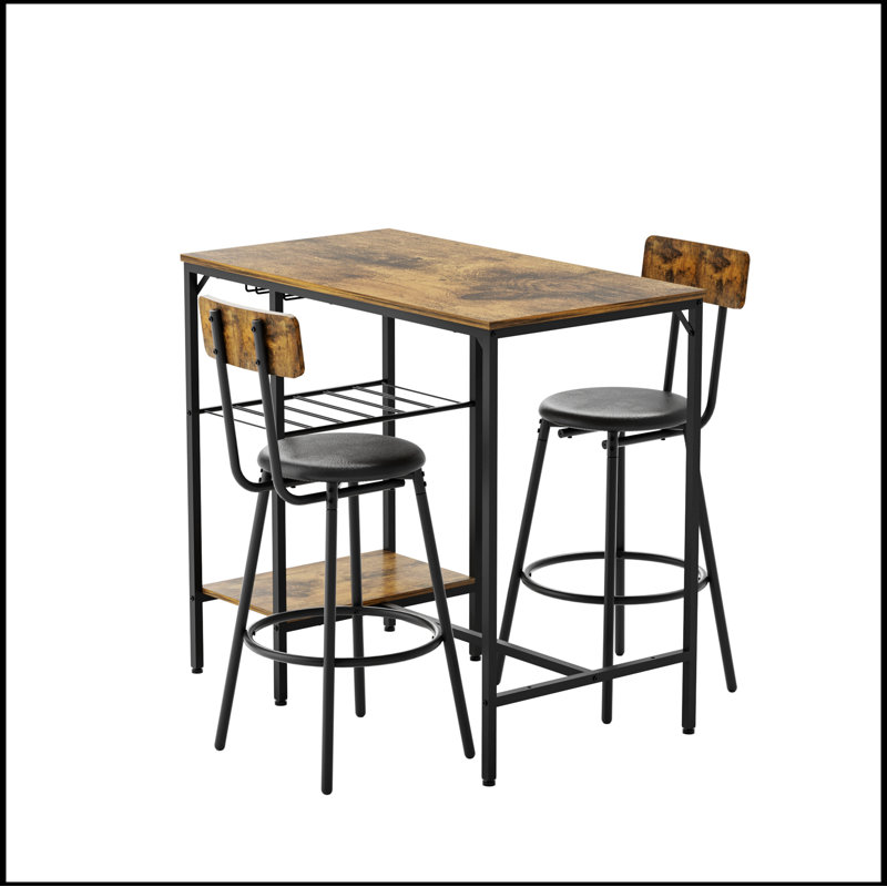 Bar Table and Chairs Set for 2, 3 Pieces Pub Dining Table Set, 2 Bar Stools PU Upholstery Seat