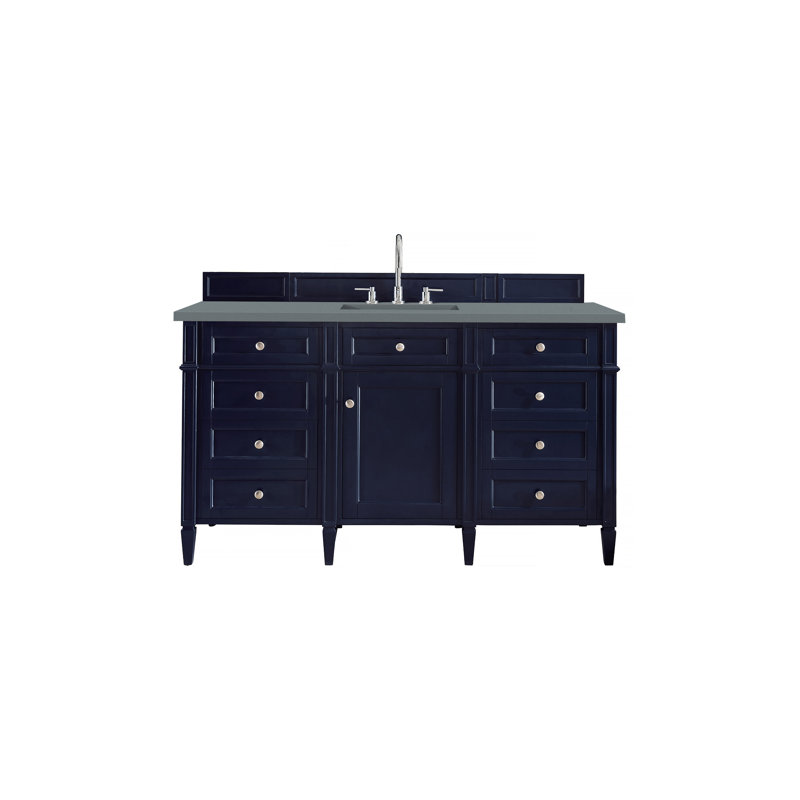 Meuble-lavabo simple 60 po Dussault, Pierre de savon anthracite, Bleu victoire, 8 po
