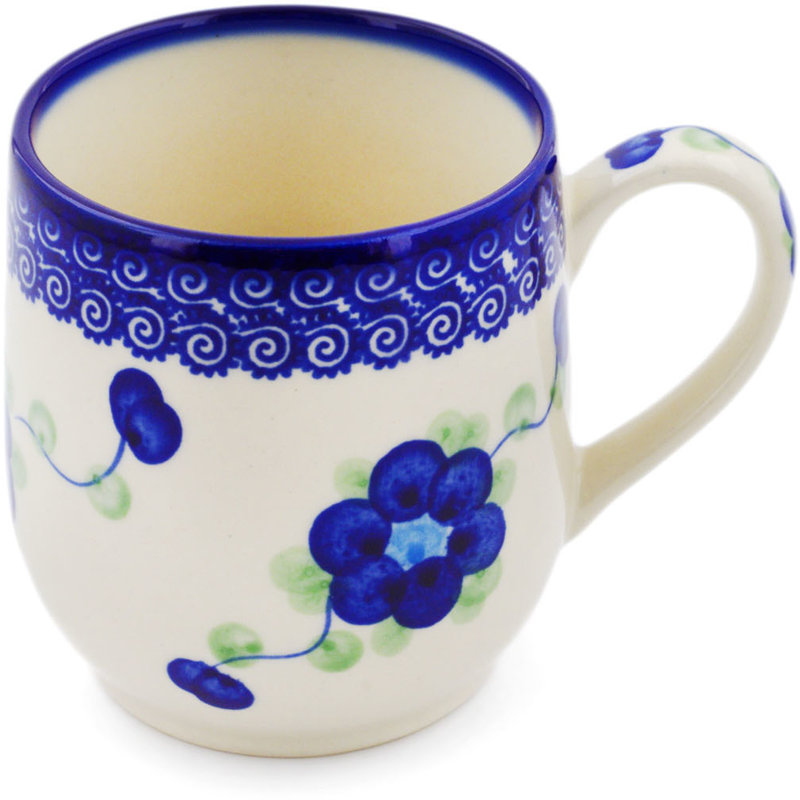 Tasse à poterie polonaise 11 onces faite par Céramika Bona (thème de fleurs), Anneau de fleurs printanières