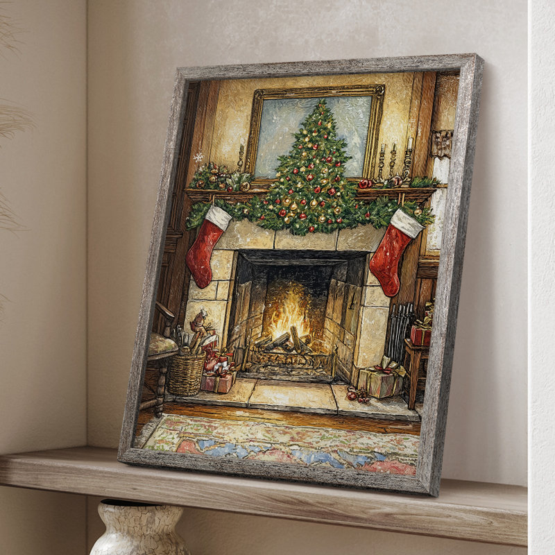«Christmas Holiday Art», reproduction encadrée en bois massif, H 21 po x l 17 po