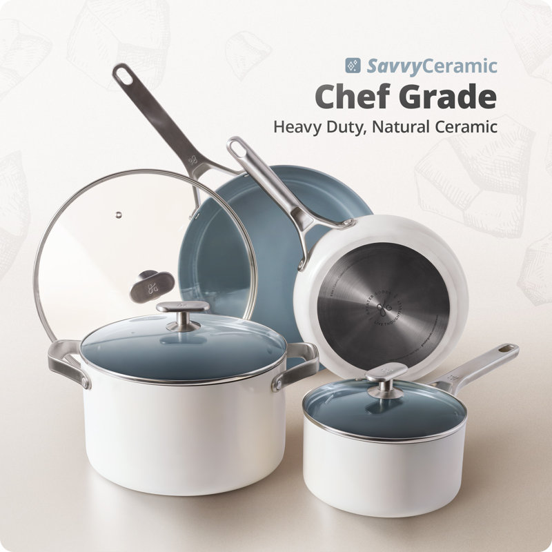 Batterie de cuisine antiadhésive de 12 pièces avec couvercles plus grand - Batterie de cuisine en céramique avec ustensiles pour cuisine moderne