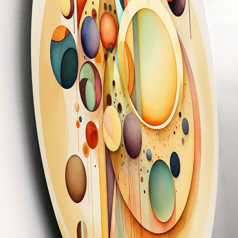 «Warm Minimalist Circular Abstract I - Abstract Minimalisme», art mural rond sur métal, L 16 po x H 16 po