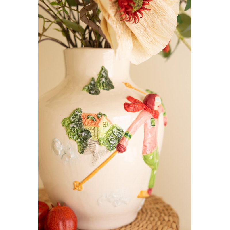 Vase de Noël en céramique avec skieur