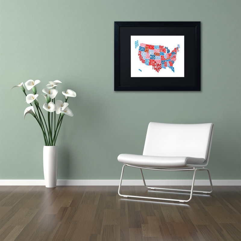 « united states », reproduction d’art encadrée, H 11 po x l 14 po x P 0,5 po, Noir