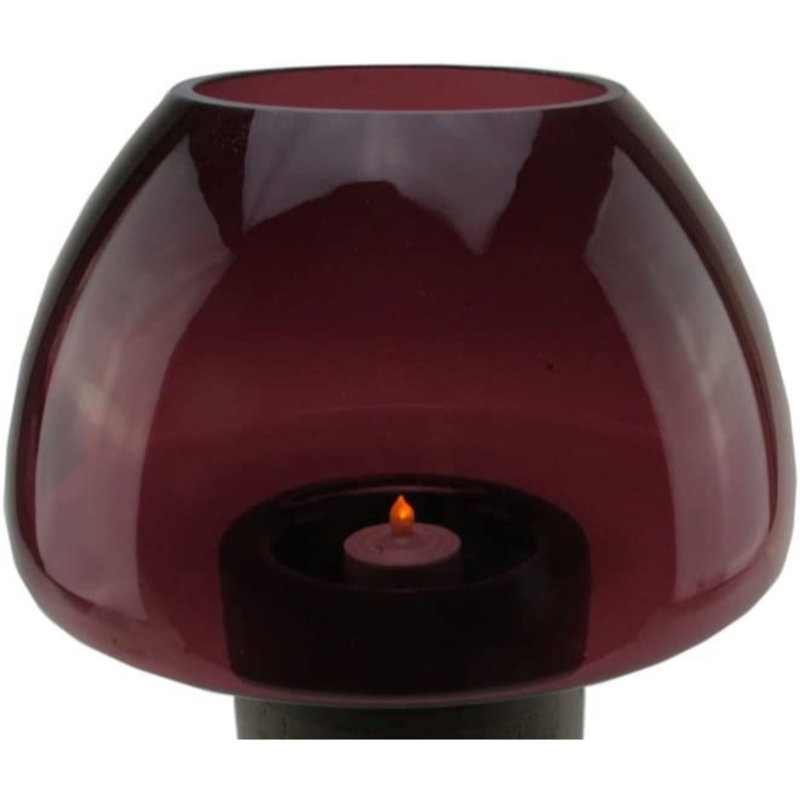 9.75" Candle Holder with Wooden Base, Transparent