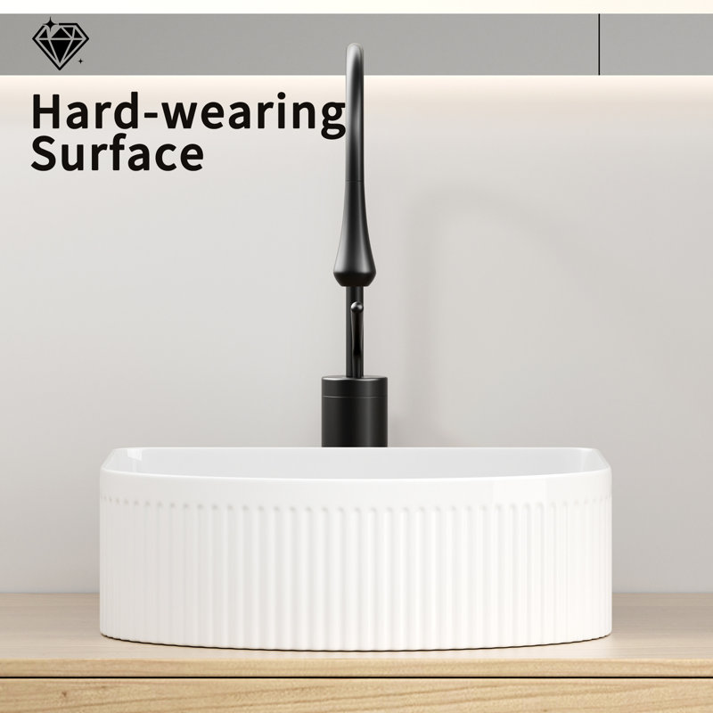 Lavabo de comptoir en céramique blanc laiteux pour les petites salles de bain - Lavabo rectangulaire, facile à nettoyer, porcelaine haute densité, blanc brillant moderne de 14,14 po de largeur, impact, sans trop-plein