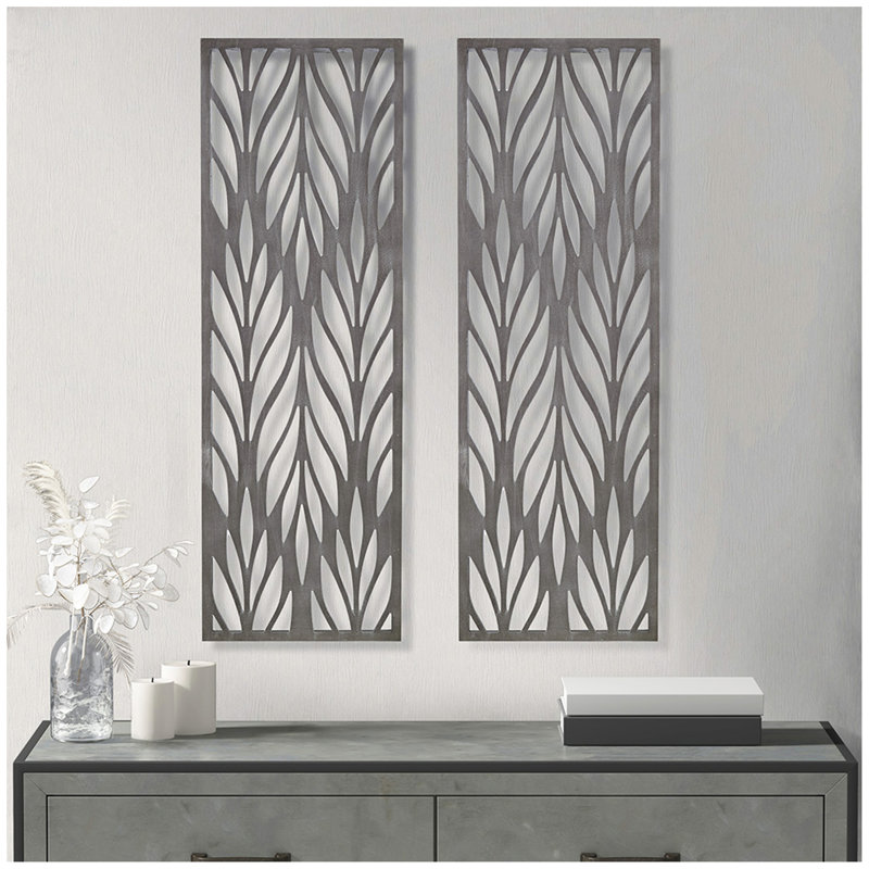 Grey Laser Cut Wood 2-Piece Panel Wall Decor Set