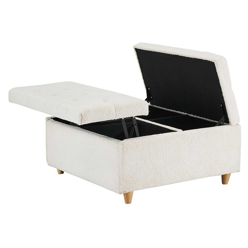 Table basse avec repose-pieds Sherpa avec plateau relevable et repose-pieds capitonné en tissu Sherpa
