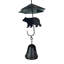 Chaîne de pluie rustique en métal vert-de-gris avec motif ours noir et clochette lestée, 190 cm de large.