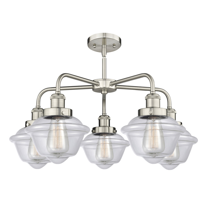 Lustre bol à 5 lumières en verre à intensité variable Grourke, Transparent, Nickel satiné