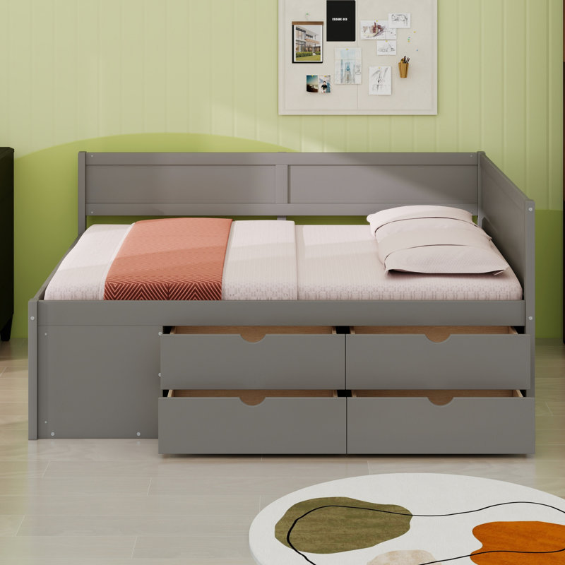 Space Saving Daybed Featuring Drawers and Shelves, Gray