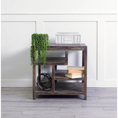 Gracie Mills Transitional 22" Brown Solid Wood Square End Table