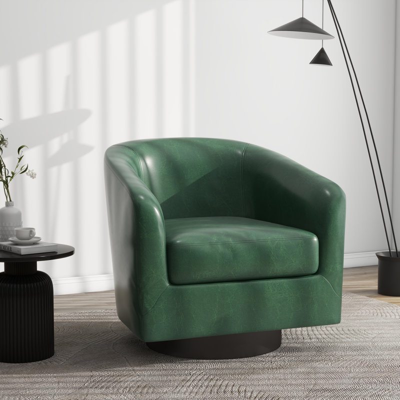 Bennett 73.1 Cm Wide Swivel Barrel Chair, Green Heathe Faux Leather