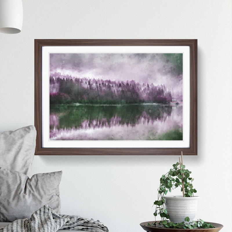 Fog over Forest in Italy - Picture Frame Graphic Art Print, 45cm H x 63cm W x 2cm D, Walnut Framed