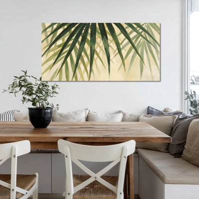 Grandes feuilles de palmier tropicales, art mural - peinture minimaliste de feuilles de palmier pour le bureau de la chambre du salon - toile de bord de plage décorée avec cadre en pin, 24 po x 47 po