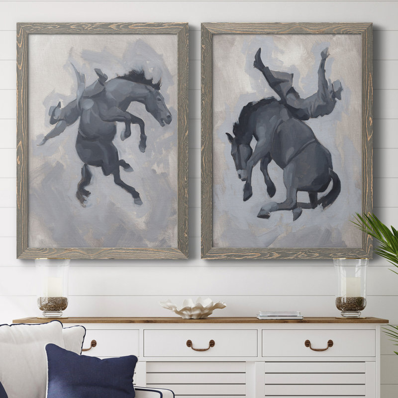 «Getting Pitched I», ensemble de 2 reproductions d'art sur toiles, Toile avec cadre gris, H 37,5 po x l 55 po x P 1,5 po