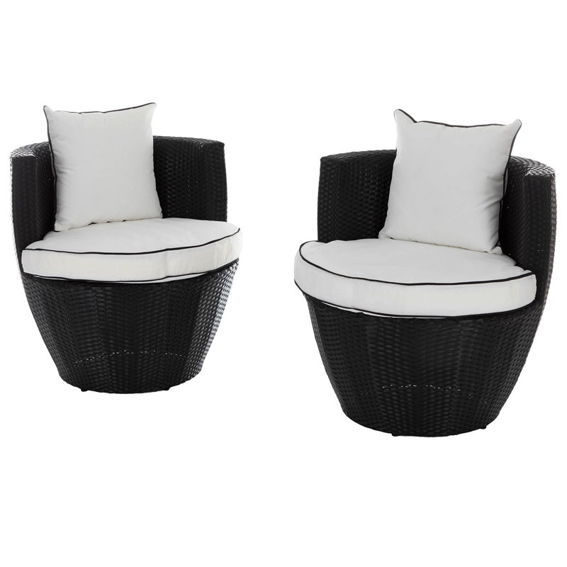 Kathleen 2 Seater Conversation Set with Cushion, Black/Vanilla
