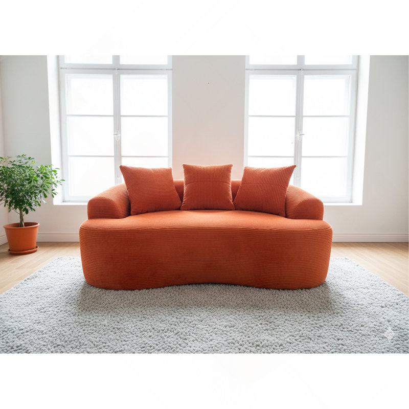 Canapé incurvé 65,35 po avec coussins à ressorts ensachés pour siège moelleux, petit espace avec 3 coussins décoratifs, sans assemblage, orange rouge