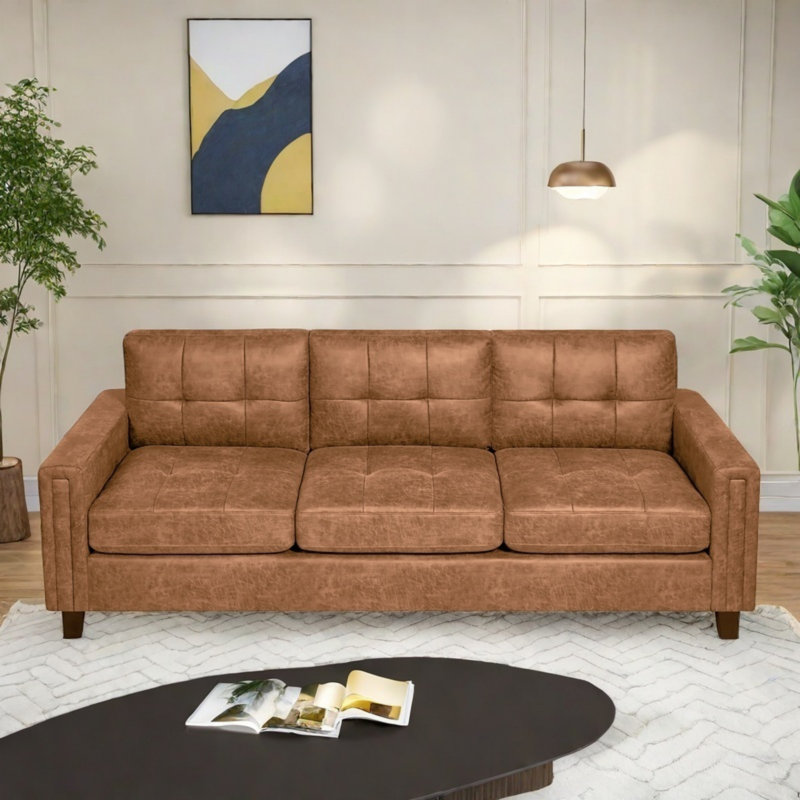 Canapé de 87,5 po à trois places, conception classique, maison moderne confortable et durable, Brun