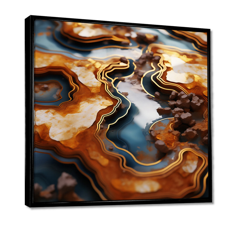 Décoration murale Tangerine Glam Elegance - marbre, H 16 po x l 16 po x P 1 po, Cadre flottant noir