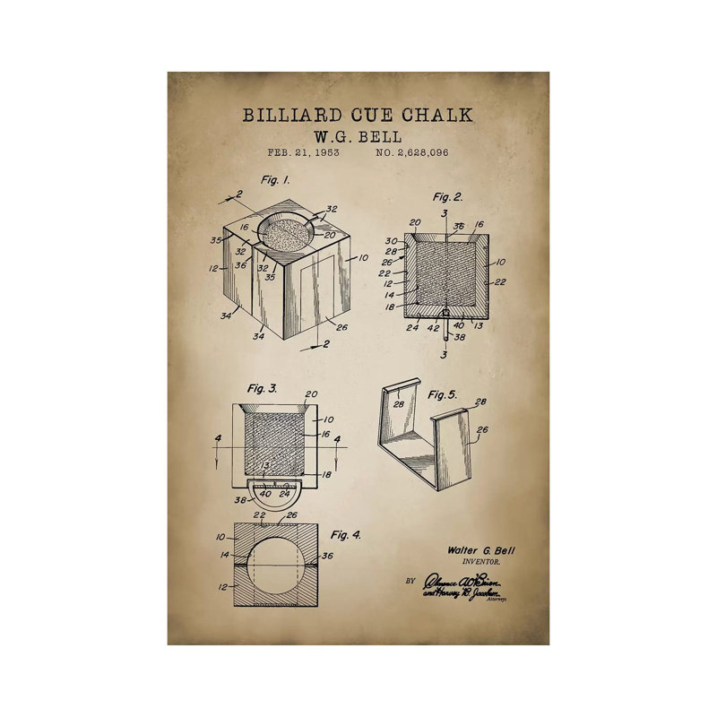 Billiard VII by PatentPrintStore - Wrapped Canvas Print, 20.32 cm H x 30.48 cm W