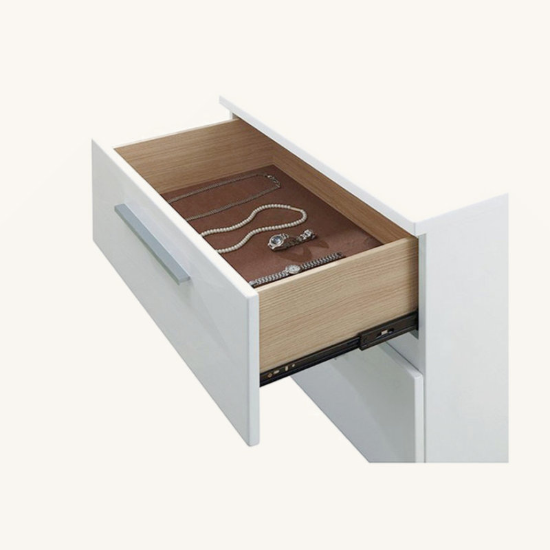 Table de chevet 2 tiroirs en bois, blanc brillant