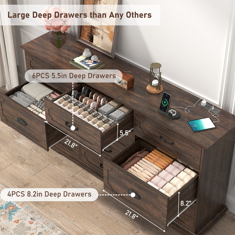 extra large dresser with deep drawers Hms 6 Drawer Double Dresser, Four Legs, Superior Top Black Black Drawer 5 & Above Bedroom Drawers Modern 6 Black Particle Board The Modern 9 Drawer Triple Dresser with a mirrored front finish adds sleek Palace Imports 6-Drawer Double Dresser
