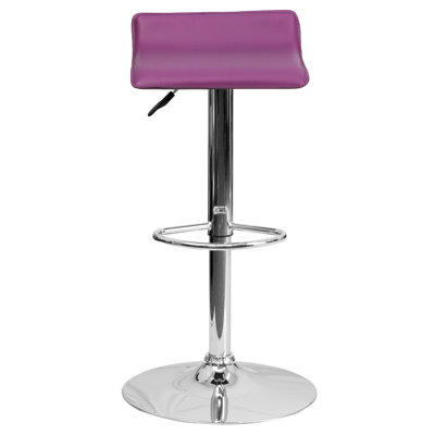 Orozco Contemporary Vinyl Adjustable Height Barstool with Solid Wave Seat and Chrome Base