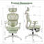 Fauteuil de bureau ergonomique avec repose-pieds, chaise de bureau d'ordinateur à haut dossier avec support lombaire dynamique, appui-tête en 2 dimensions, accoudoir 4D, siège en éponge, chaise de bureau en filet pour adultes, vert.