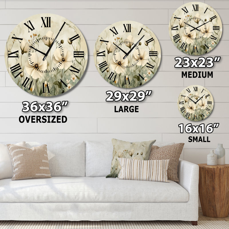 Horloge murale en métal neutre neutre Wildflowers, Surdimensionné