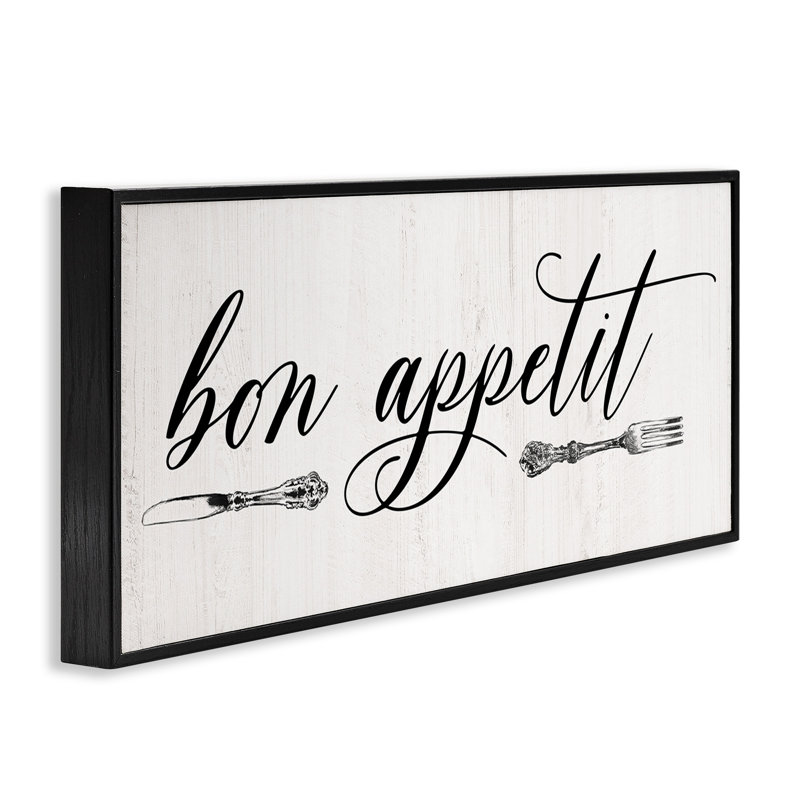 " Bon Appetit Vintage Cutlery " by Carol Robinson, Midnight Black Framed Giclee, 10" H x 24" W x 1.5" D