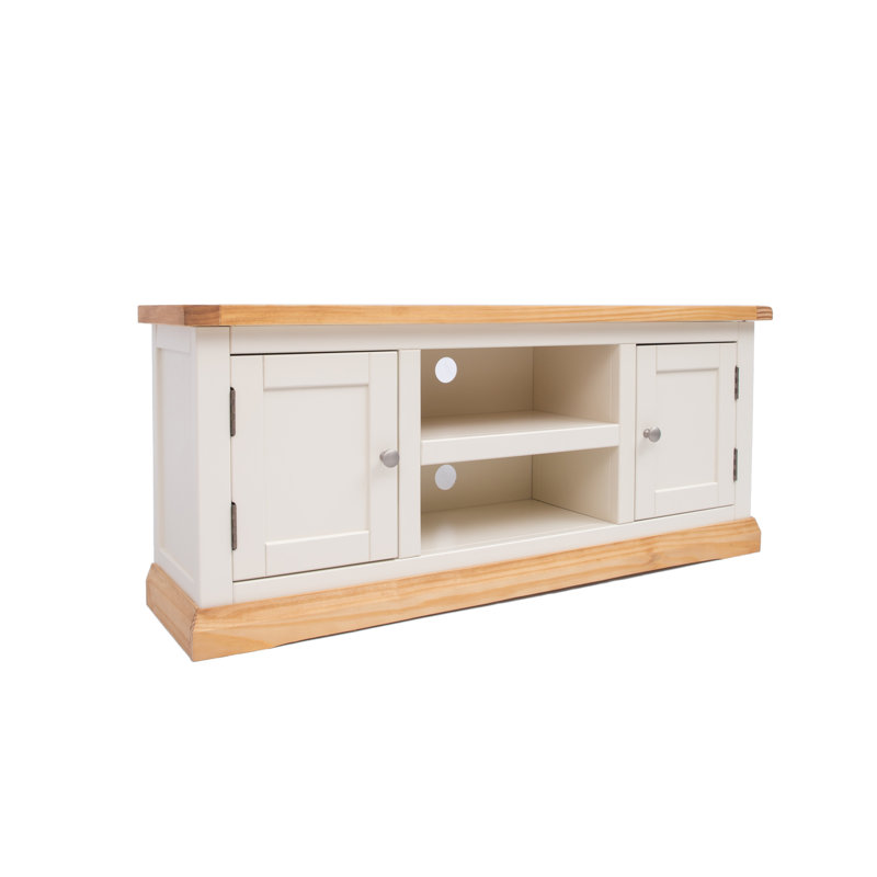 Henslee TV Stand for TVs up to 55", White/Brown/Satin Chrome