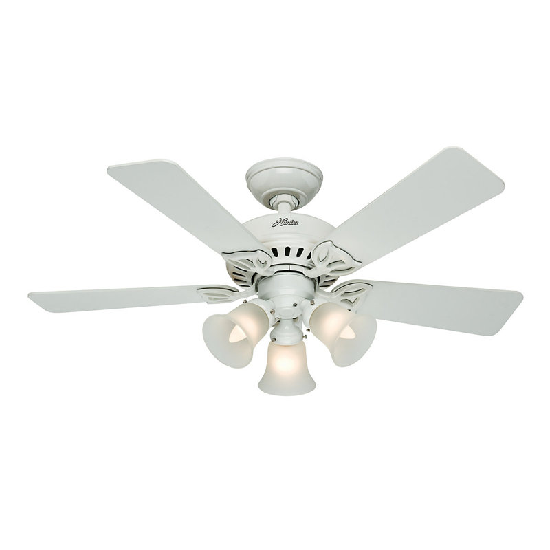 107cm Ceiling Fan with Light Kit, White/Light Oak, White