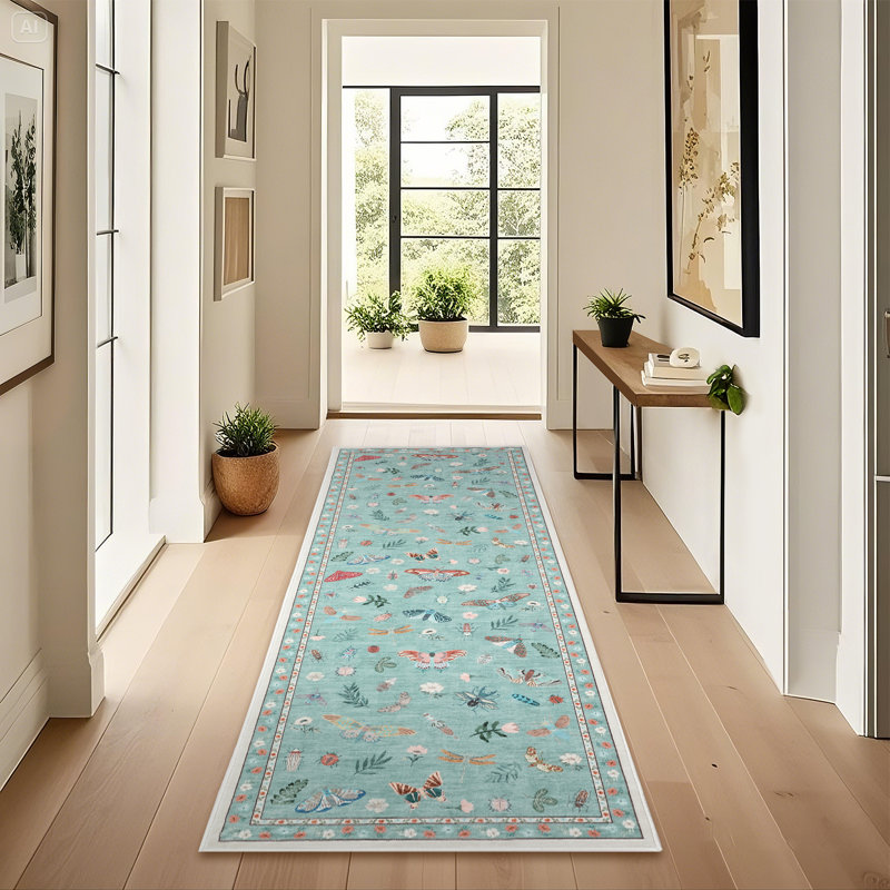 Tapis décoratif moderne à motif floral avec envers antidérapant, Tapis de couloir 2 pi x 6 pi