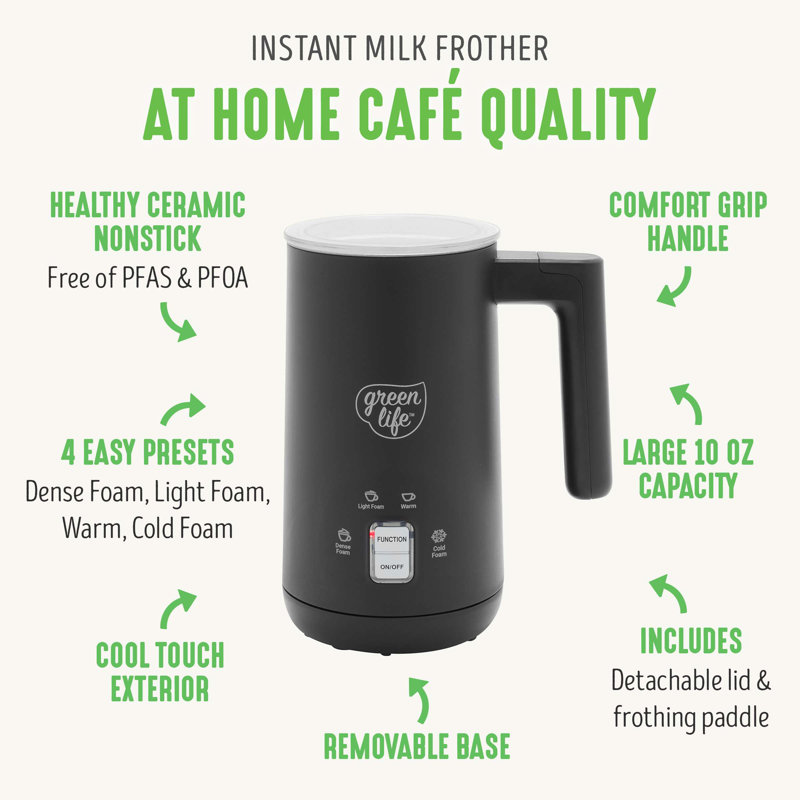 White Ceramic 10oz Electric Milk Frother with 4-in-1 Function