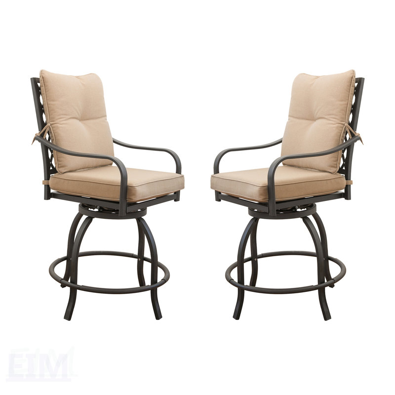Outdoor Swivel Bar Stools With Cushions, Durable And Comfortable For Garden Balcony Backyard Deck