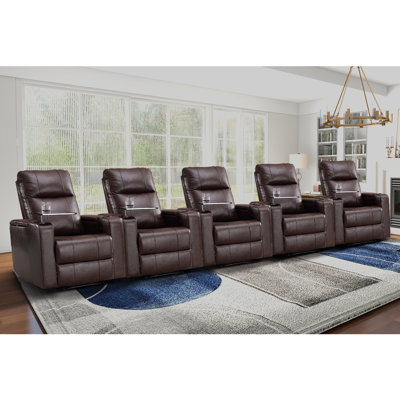 33.1'' Wide Modern Faux Leather Power Reclining Home Theater Individual Seat with Cup Holders (Set of 5)
