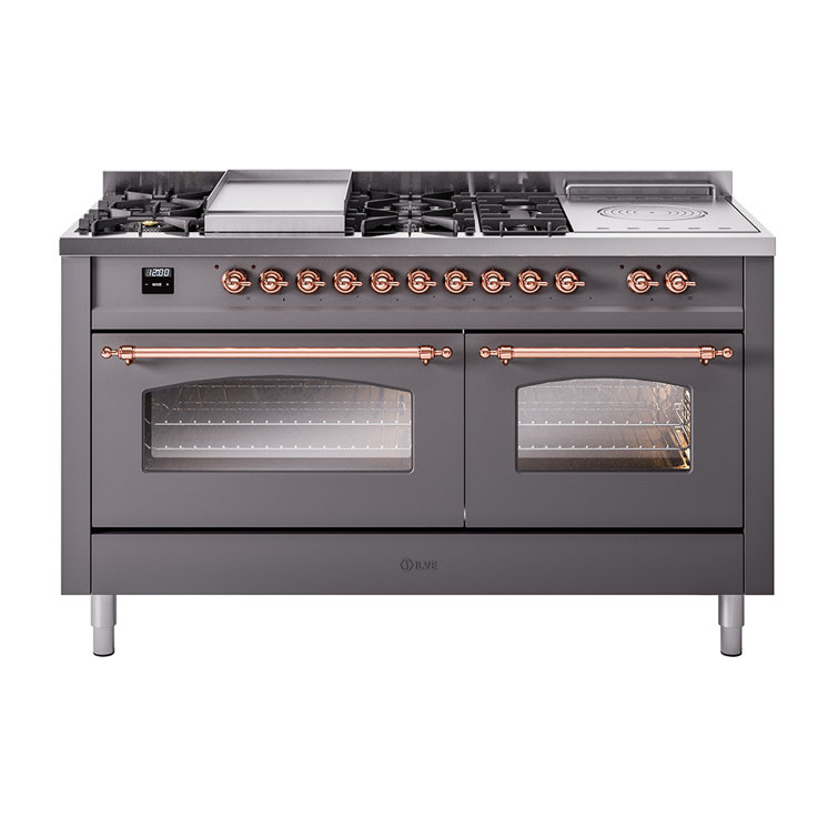 ILVE Nostalgie II 60 Dual Fuel Range, 5 Burners, Griddle, Frenchtop